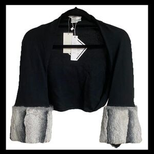 Elegant Black Bolero Shawl with Rabbit Fur‎ Cuffs